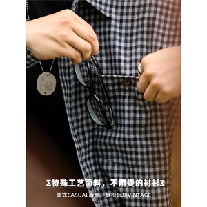 2025年复古小格子衬衫男女春季口袋高级感长袖衬衣外套情侣休闲图片