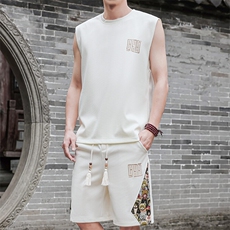 夏季薄款背心休闲运动套装男刺绣男士短裤两件套A266-TZ1158-P46，男装牛仔裤，电商A266
