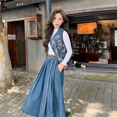 【现货】1C128-A03-T+复古风刺绣牛仔高定三件套P265-K325，女装套装/套裙，先锋丽姿
