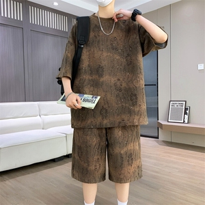 套装男宽松扎染满天星圆领短袖T恤短裤套装两件套TZ6630-P55图片