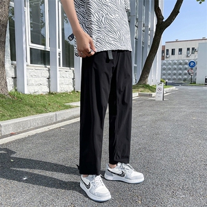 港风模特 腰带冰丝大码宽松潮男速干空调九分休闲裤KZ988P55控78图片
