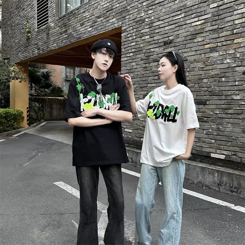 重磅美式植绒纯棉短袖绣花t恤男夏季新款万针刺绣上衣Q2684-特P40,男装T恤,星座610B-1