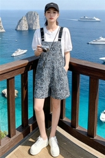 女夏季新款时尚运动休闲套装宽松显瘦减龄圆领上衣背带短裤两件套，女装套装/套裙，江南