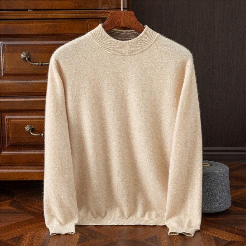 2024秋季新款羊绒圆领长袖休闲复古套头衫，男装羊绒套衫，米亚康羊绒