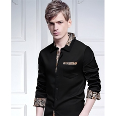 新款男士三角领腰果花拼色长袖衬衫A354P45，男装衬衫，星座1314