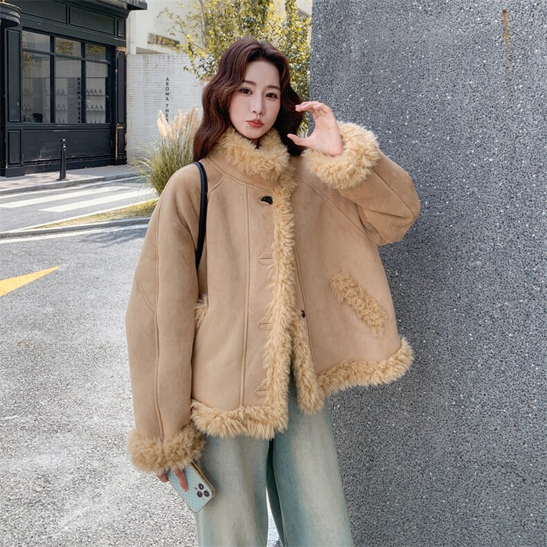 韩版宽松加厚保暖皮毛一体女冬季休闲外套6828---P215--K318,女装皮草,2C253