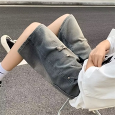 牛仔短裤男韩版潮流高街帅破洞2024夏季新款ins五分裤RK1564-P36，男装牛仔裤，星座412-2