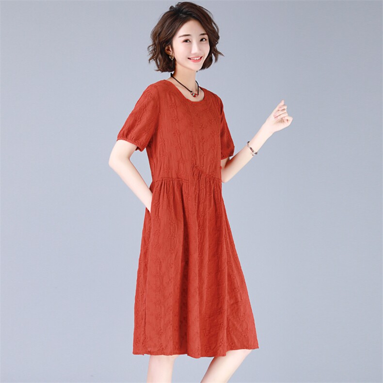 潮流舒适时尚连衣裙2021年夏季中长款圆领A字裙优雅,女装连衣裙,涵誉