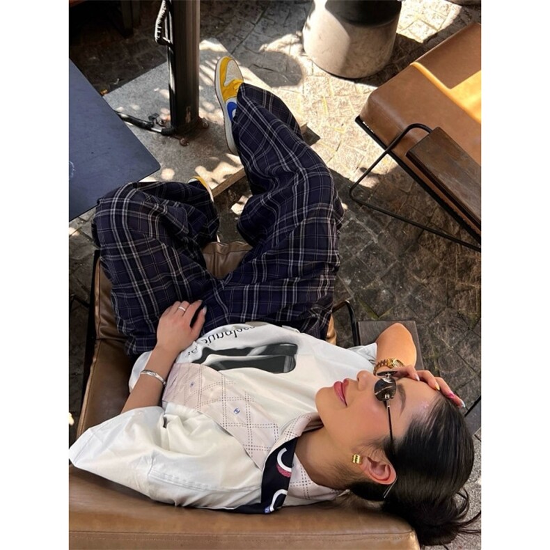 复古格子阔腿裤女2025年秋季新款高腰显瘦宽松垂坠感直筒长裤子,男装休闲裤,四季星座505