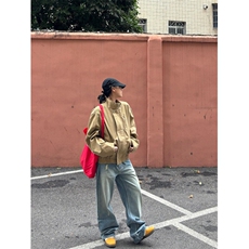 卡其色工装夹克春季廓形美式复古宽松立领飞行员外套JK22XX-特P85，男装夹克，星座1007（原301D）