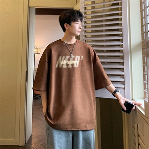 DX510 P30港风重磅麂皮绒短袖美式高街t恤男大码半袖男图片
