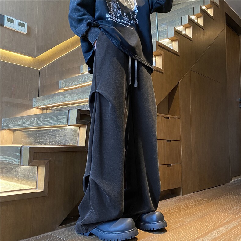 抖音品质秋季新款潮流水洗褶皱宽松休闲裤B315-K24263-特p45控88,男装休闲裤,电商B315