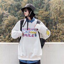 【】A003-HW3082-P45冬装新款加绒笑脸印花套头卫衣港风2，男装卫衣，电商A003