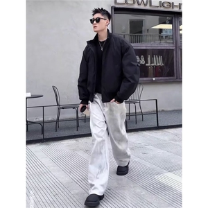 美式短款廓形飞行夹克羽绒服男秋冬季立领工装棉衣外套夹棉棒球服图片