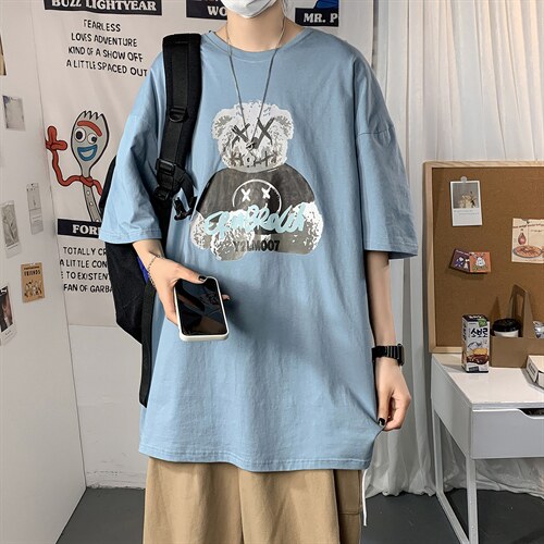 2021港风圆领青春休闲大码运动日系原宿潮流男士短袖宽松718F25,男装T恤,星座227-7