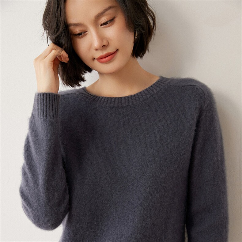 优雅百搭黑色圆领羊绒衫温暖舒适秋冬必备单品,女装羊绒衫,米琪莲羊绒