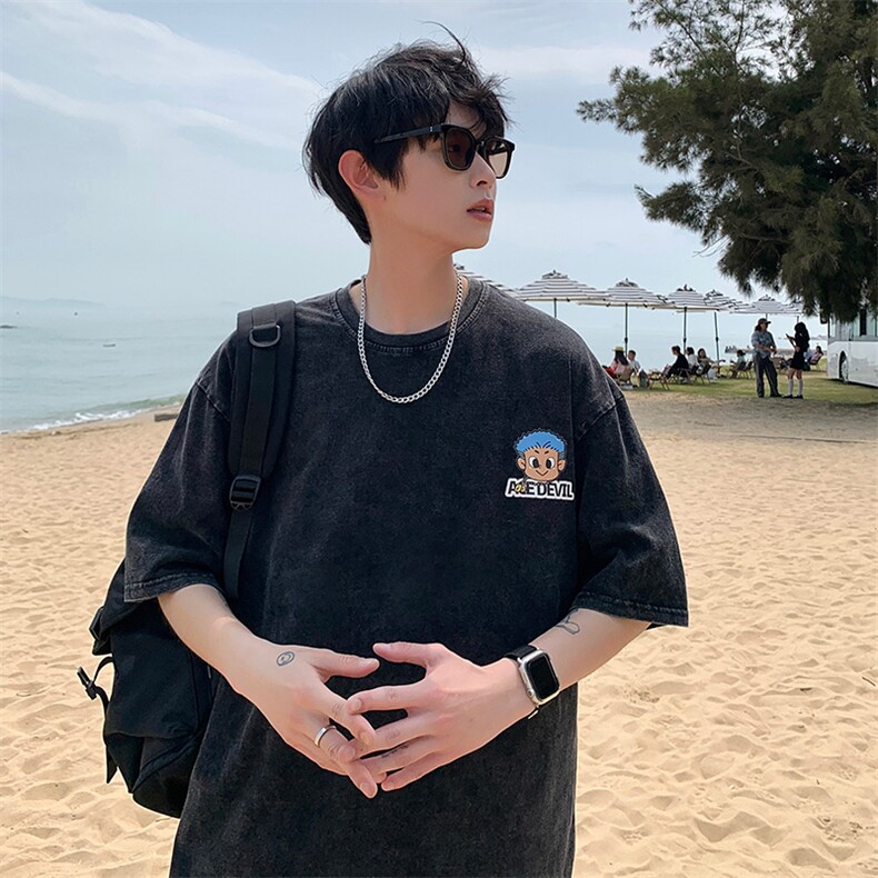T恤标准ins青春流行文艺夏季圆领时尚潮牌潮五分袖男潮流,男装T恤,星座716-2