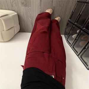 安可拉红牛仔裤阔腿裤女2024秋季新款高腰百搭显瘦休闲拖地长裤子图片