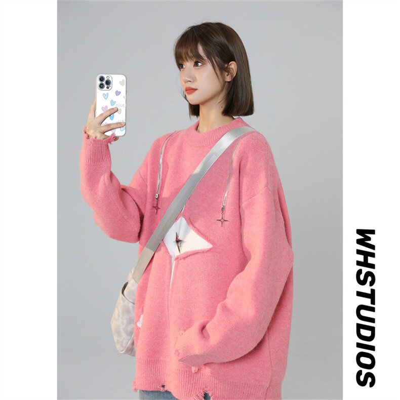 M8177/P80星星毛衣美式高街星星毛衣男宽松潮慵懒?设计感针织，女装针织衫/毛衣，电商A141