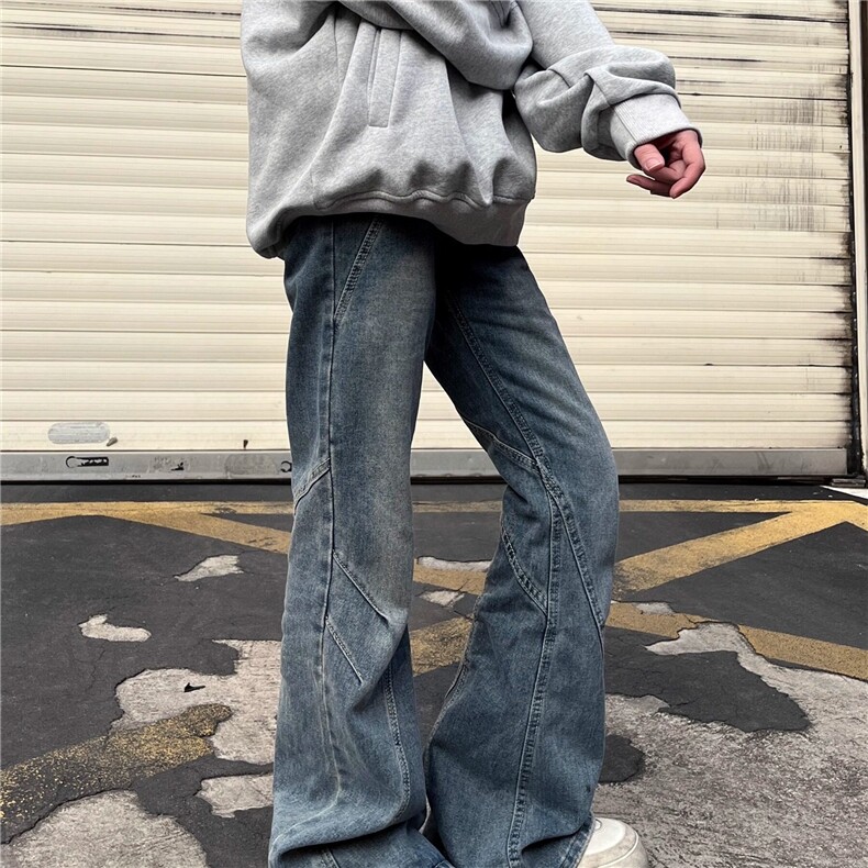 网络图现货水洗做旧拼接牛仔裤男欧美高街裤子RN1014-P68图片