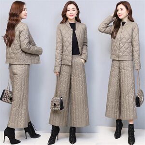 羽绒服套装女2024冬季新品中青年气质显瘦时尚阔腿裤白鸭绒两件套图片