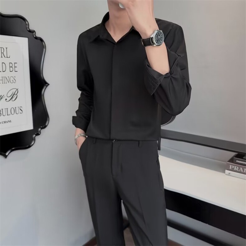 高级感白衬衫男长袖春季冰感轻熟风衬衣韩版潮流帅气上衣服男Y38,男装衬衫,星座1116A-2（原606A-1）