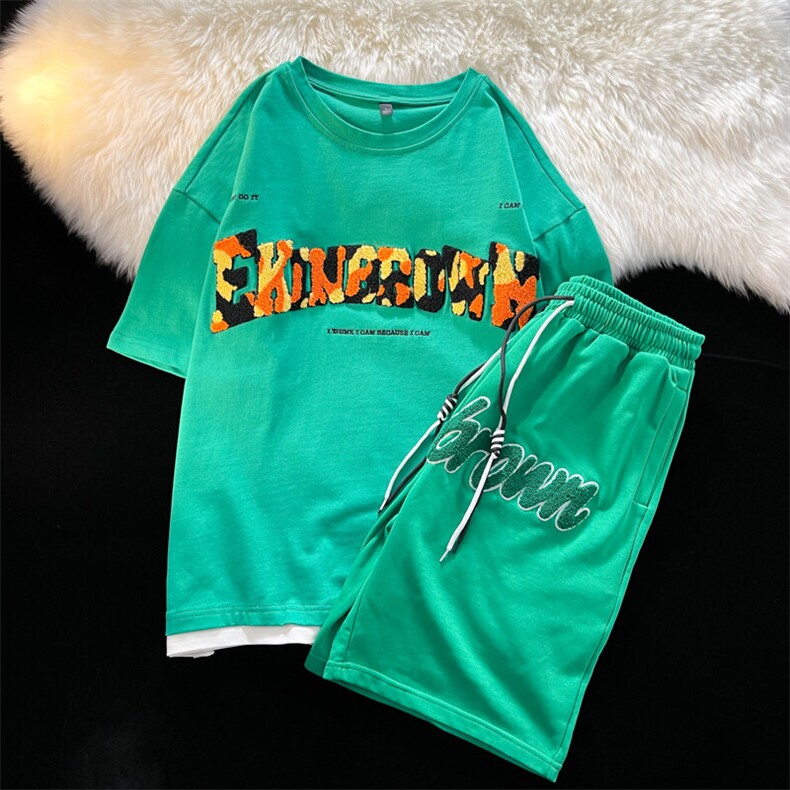 1短袖套装男大码M-5XL中性风短袖T恤男套装女短裤TZ7708P75控98，男装牛仔裤，星座226-2