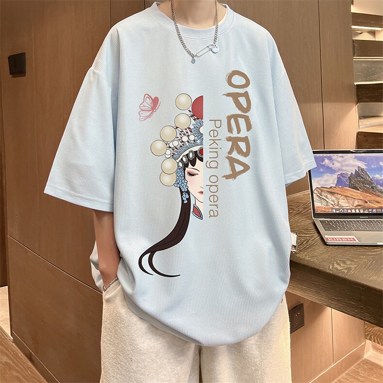 京剧脸谱华夫格t恤男短袖男大码五分袖 酒店风 HT73161-P22图片