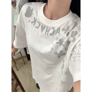 万针全刺绣工艺抖音得物高品质260克重磅纯棉双纱美式高街短袖T恤图片