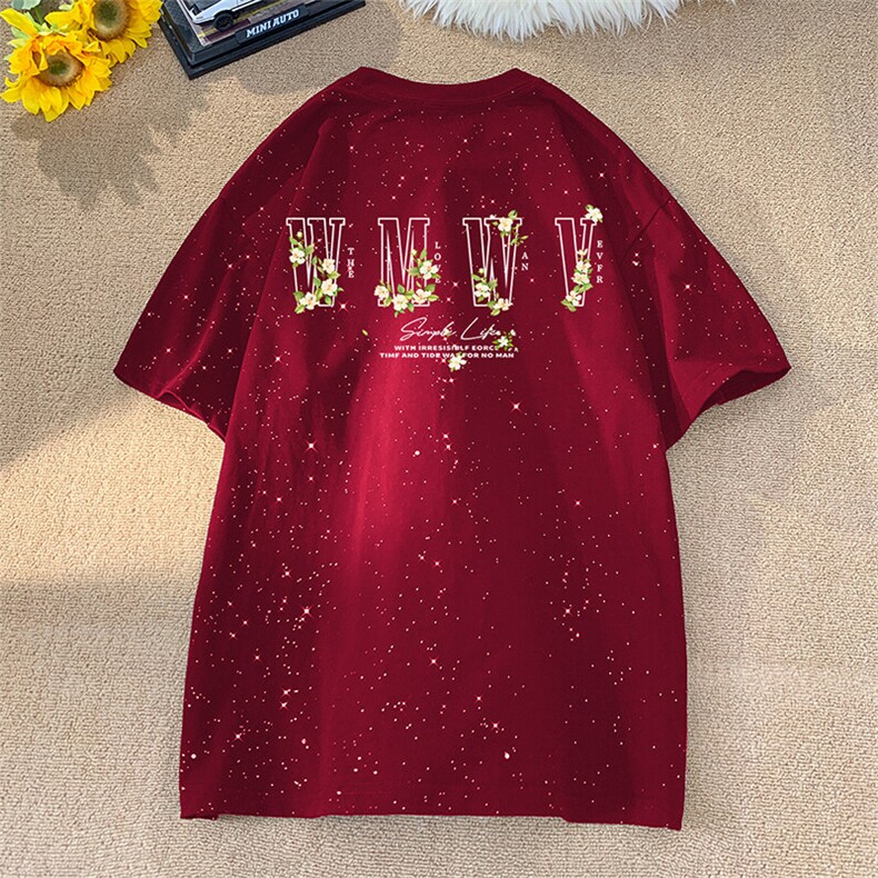 可48小时发货支持抖音得物来样二开美式满天星亮片短袖T恤MTX641,男装T恤,电商A486-1