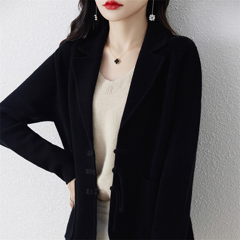 柔软舒适百搭潮流时尚保暖中式盘扣羊毛西服,女装西装,牧雅羊绒