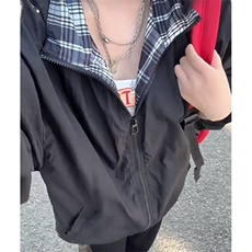 cleanfit拼接格子防晒衣男女夏季薄款美式复古翻领夹克情侣装外套，男装夹克，星座601-1