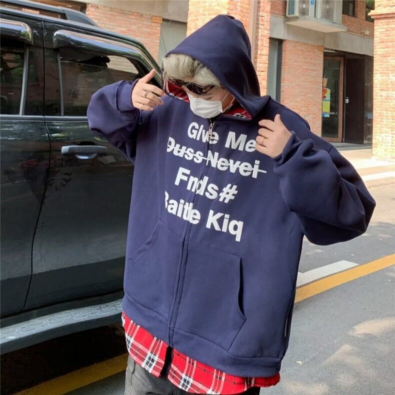 【有货】DY8054-P55假两件男女格子拼接连帽字母卫衣秋季潮外套,男装卫衣,星座603-2