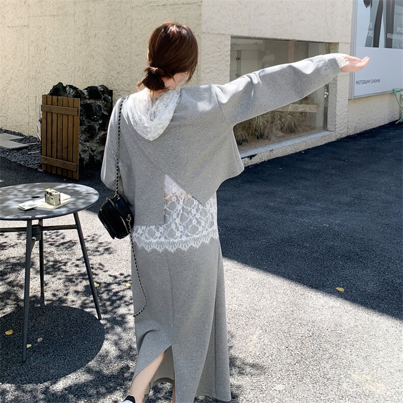 韩系运动休闲套装女2025秋季新款时尚蕾丝上衣卫衣半身裙三件套,女装套装/套裙,2C170