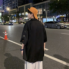 夏季衬衫男短袖潮牌ins痞帅排扣衬衣夏季薄宽松1008-1-CS009-P28，男装衬衫，星座1008-1