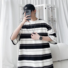 夏季潮流条纹宽松圆领短袖T恤男女百搭上衣T3602-P30【特价】，男装T恤，电商A007