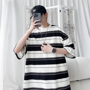 夏季潮流条纹宽松圆领短袖T恤男女百搭上衣T3602-P30【特价】图片