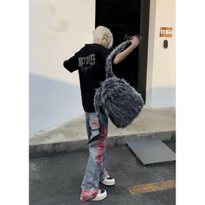 【网图】蕾丝拼接微喇牛仔裤直筒美式高街hiphop裤子NZK14LL-P65图片