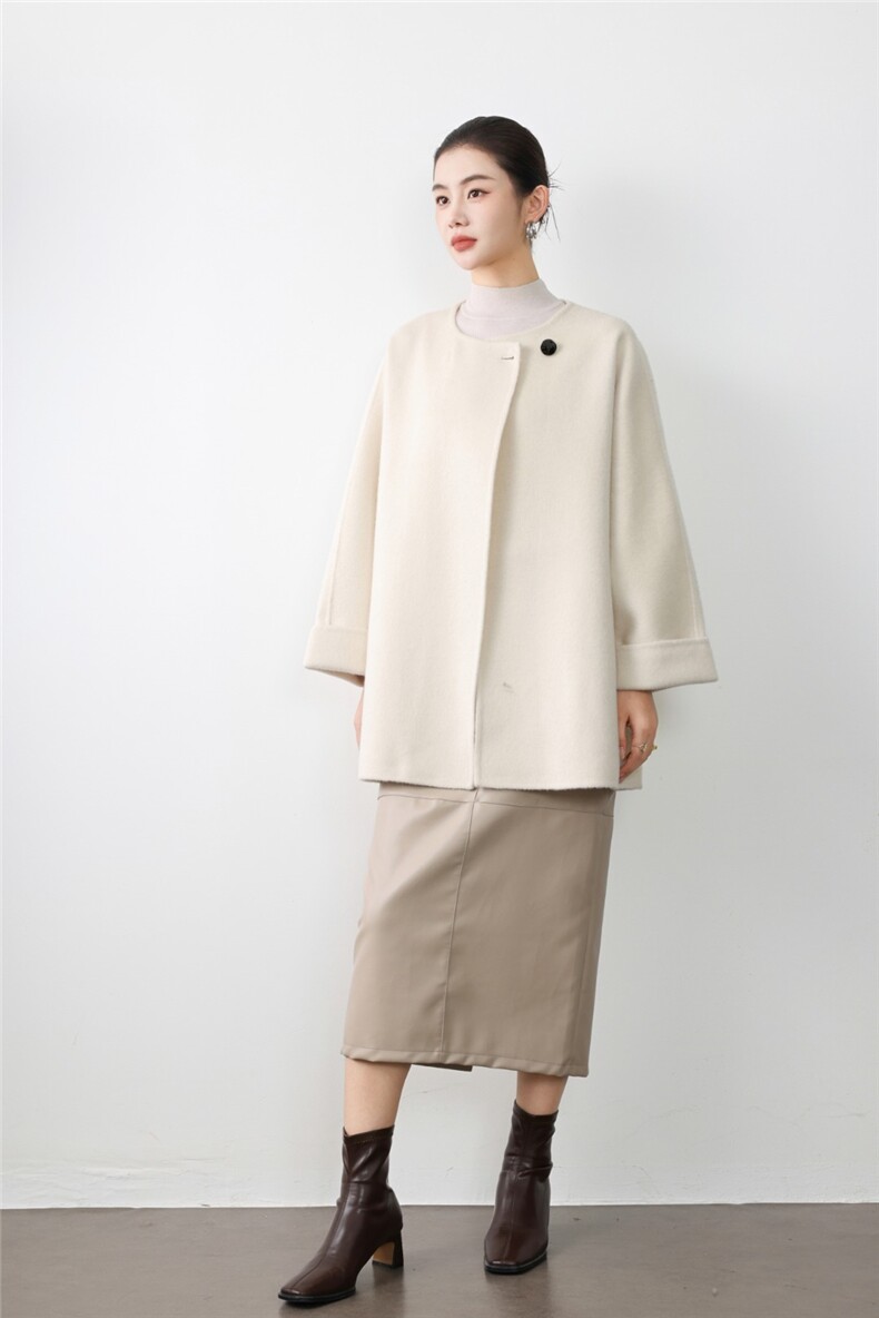 2025年秋季长袖通勤一粒扣韩版羊驼双面呢大衣，女装双面呢大衣，森墨