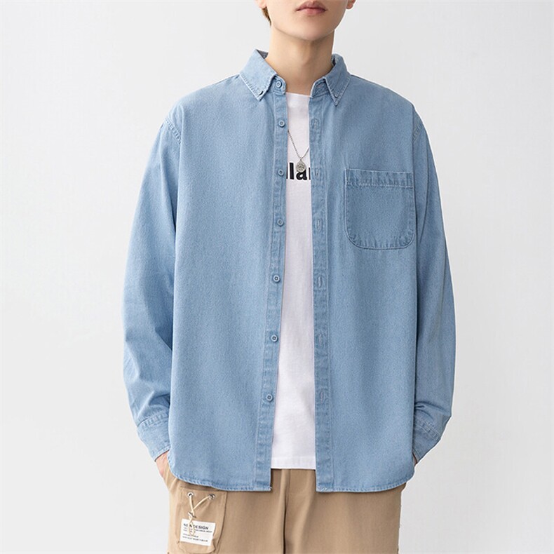 25年春季长袖衬衫工装潮流牛仔衬衣宽松现货DS-C323-1-N80-批45，男装衬衫，电商C323-1