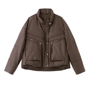 2025冬季新款现货休闲时尚机车服PU洗水皮90绒羽绒服图片