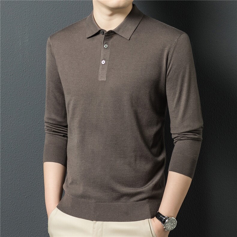 J-T5354秋季男士新款绵羊毛针织长袖T恤青年修身翻领休闲体恤衫，男装T恤，电商B360