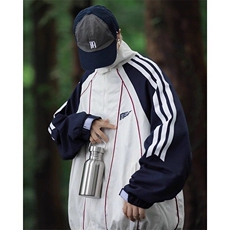 L101-P58山系潮牌条纹拼接男女款休闲外套秋季高街撞情侣上衣，男装T恤，电商B323A