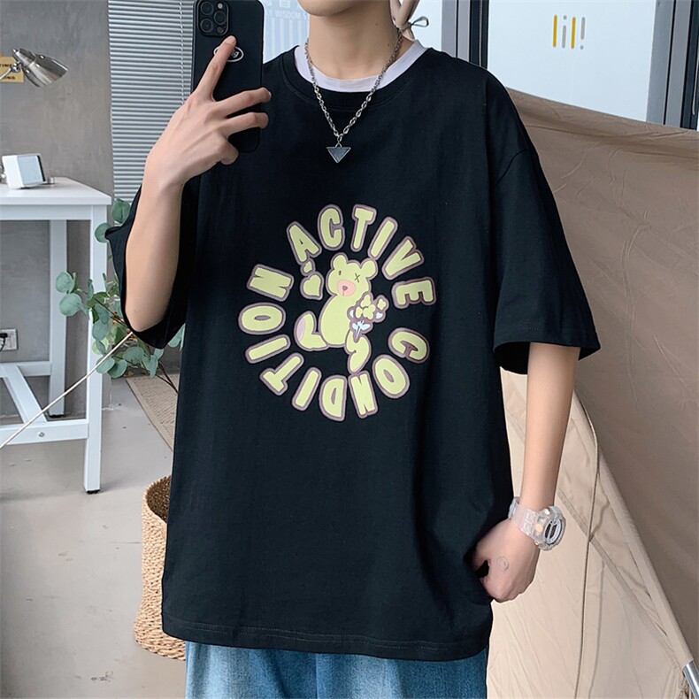 ！200g！2023春夏新款发泡印花男士纯棉宽松短袖T恤T2216P25图片