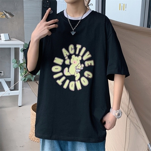 ！200g！2023春夏新款发泡印花男士纯棉宽松短袖T恤T2216P25图片