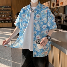 夏威夷花衬衫男夏季纯棉短袖寸衣翻领海边度假7242特P30，男装衬衫，电商A056