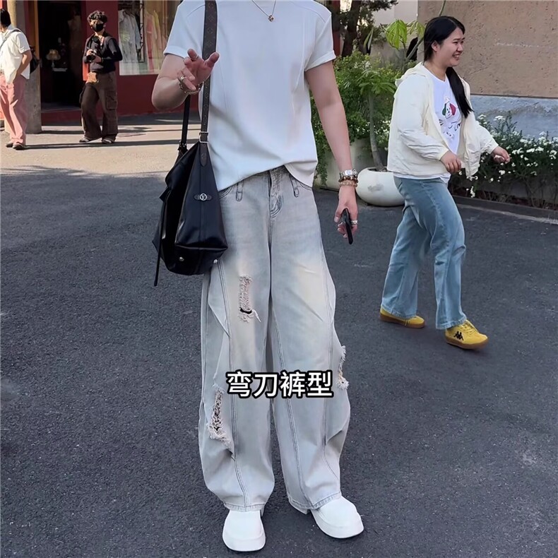 6632-P50日系简约流行新款慵懒气质ins文艺百搭时尚原宿牛仔长裤,男装休闲裤,电商B323A