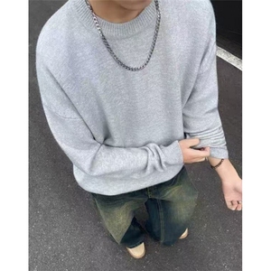 浅灰色圆领毛衣男款秋冬美式慵懒针织衫内搭打底衫 MY5020图片