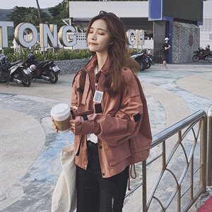 橘色工装短外套女秋季2025新款春装设计感小众ins潮原宿港风上衣图片
