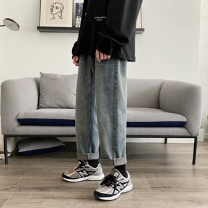 牛仔裤男阔腿裤新款宽松直筒裤子潮流休闲裤坠感男女裤F102-p35图片
